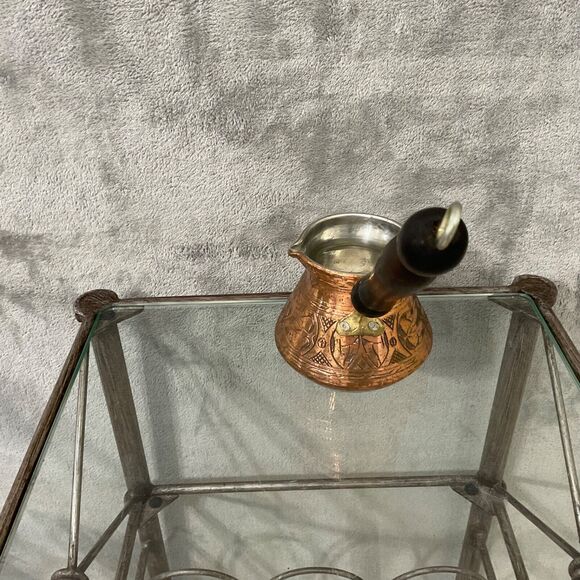 Vintage Copper+? Turkish coffee Cezve mother of pearl inlay wood handle - Picture 5 of 12